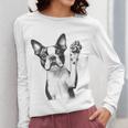 Boston Terrier Dog Raising Paw Idea Men Women Women Long Sleeve T-Shirt, funny design