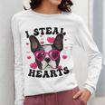 Boston Terrier Heart Glasses Girls Bostie Valentines Day Women Long Sleeve T-Shirt, funny design
