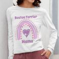 Boston Terrier Mama Cute Rainbow Paw Heart Shape Women Long Sleeve T-Shirt, funny design