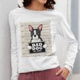 Boston Terrier Mug Shot Guilty Dog Women Long Sleeve T-Shirt, funny design