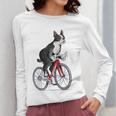 Boston Terrier Riding Bicycle Cute Bostie Biker Raglan Baseball Tee Women Long Sleeve T-Shirt, Boston Terrier Riding Gifts, funny design