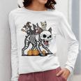 Boston Terrier Skeleton Mummy Witch Halloween Women Long Sleeve T-Shirt, Boston Terrier Halloween Gifts, funny design