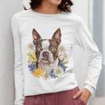 Floral Boston Terrier Women Long Sleeve T-Shirt, funny design