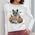 Halloween Boston Terrier Ghost Women Long Sleeve T-Shirt, Boston Terrier Ghost Gifts, Boston Terrier Halloween Gifts, funny design
