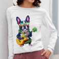 Hawaiian Boston Terrier & Pineapple Ukulele Summer Vacation Women Long Sleeve T-Shirt, funny design