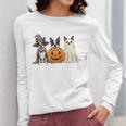 Spooky Ghost Boston Terrier Pumpkin Halloween Dog Lover Women Long Sleeve T-Shirt, Boston Terrier Ghost Gifts, Boston Terrier Halloween Gifts, funny design