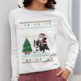 Ugly Christmas Tree Lights Xmas Santa Riding Boston Terrier Women Long Sleeve T-Shirt, Boston Terrier Christmas Gifts, Boston Terrier Riding Gifts, funny design