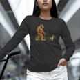 Boston Terrier Bigfoot Dog Walking Dog Mom Dad Kids Women Long Sleeve T-Shirt, Boston Terrier Dad Shirts, Boston Terrier Mom Shirts, gift for family, gift for coworker