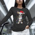 Boston Terrier Christmas Santa Hat Tree Lights Pajama Women Long Sleeve T-Shirt, Boston Terrier Christmas Shirts, gift for family, gift for coworker