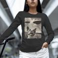 Boston Terrier Dog UFO Alien Extraterrestrial Selfie Women Long Sleeve T-Shirt, gift for family, gift for coworker