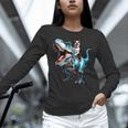 Boston Terrier Riding T-Rex Dinosaur Dog Lover Women Long Sleeve T-Shirt, Boston Terrier Riding Shirts, gift for family, gift for coworker