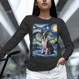 Boston Terrier Van Gogh Starry Night Women Long Sleeve T-Shirt, gift for family, gift for coworker