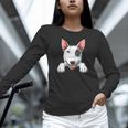 Bull Terrier Pocket Bull Terrier Peeking Out Pocket Women Long Sleeve T-Shirt, gift for family, gift for coworker