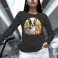 Cute Boston Terrier Spring Flower Garden Colorful Puppy Dog Women Long Sleeve T-Shirt, gift for family, gift for coworker