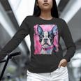 Dog Pink Boston Terrier Women Long Sleeve T-Shirt, gift for family, gift for coworker