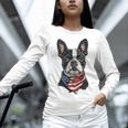 Boston Terrier American Flag Women Long Sleeve T-Shirt, American Boston Terrier Shirts, gift for family, gift for coworker