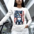 Boston Terrier Dog American USA US Flag Pets Vintage Outfit Women Long Sleeve T-Shirt, American Boston Terrier Shirts, gift for family, gift for coworker