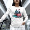 Boston Terrier Merry Christmas Tree Truck Santa Dog X-Mas Women Long Sleeve T-Shirt, Boston Terrier Christmas Shirts, gift for family, gift for coworker