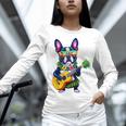 Hawaiian Boston Terrier & Pineapple Ukulele Summer Vacation Women Long Sleeve T-Shirt, gift for family, gift for coworker