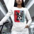 Retro Boston Terrier Dog Lover Bostie Mom Dad Dog Owner Women Long Sleeve T-Shirt, Boston Terrier Dad Shirts, Boston Terrier Mom Shirts, gift for family, gift for coworker