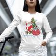 Santa Ugly Christmas Tree Lights Boston Terrier Dog Lover Women Long Sleeve T-Shirt, Boston Terrier Christmas Shirts, gift for family, gift for coworker