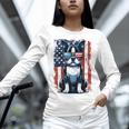 Vintage Boston Terrier Dog American US USA Flag Pets Dogs Women Long Sleeve T-Shirt, American Boston Terrier Shirts, gift for family, gift for coworker