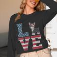 4th Of July Decor Patriotic LOVE Boston Terrier USA Flag Women Long Sleeve T-Shirt, novelty gifts, funny gifts