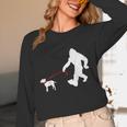 Bigfoot Walking With Bull Terrier Dog Women Long Sleeve T-Shirt, novelty gifts, funny gifts