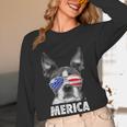 Boston Terrier 4th Of July Merica Men Women USA Flag Vintage Women Long Sleeve T-Shirt, novelty gifts, funny gifts