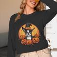 Boston Terrier Bostie Dog Breed Pet Halloween Pumpkins Women Long Sleeve T-Shirt, novelty gifts, funny gifts