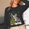 Boston Terrier Christmas Tree Lights Santa Hat Women Long Sleeve T-Shirt, novelty gifts, funny gifts
