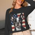 Boston Terrier Dog American Flag 4th Of July Patriotic Puppy Women Long Sleeve T-Shirt, novelty gifts, funny gifts