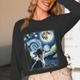 Boston Terrier Dog Art Van Gogh Starry Night Boston Terrier Women Long Sleeve T-Shirt, novelty gifts, funny gifts