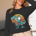 Boston Terrier Dog Riding Dinosaur T Rex Boys Women Long Sleeve T-Shirt, novelty gifts, funny gifts