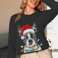 Boston Terrier Dog Santa Christmas Tree Lights Xmas Women Long Sleeve T-Shirt, novelty gifts, funny gifts