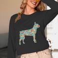 Boston Terrier Flower Silhouette Floral Dog Men Women Girls Kids Women Long Sleeve T-Shirt, novelty gifts, funny gifts