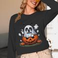 Boston Terrier Ghost Boo Halloween Kids Women Long Sleeve T-Shirt, novelty gifts, funny gifts