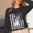Boston Terrier Papa Cool Dog Lover USA American Flag Men Women Women Long Sleeve T-Shirt, novelty gifts, funny gifts