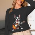 Boston Terrier Playing Guitar Boston Terrier Women Long Sleeve T-Shirt, novelty gifts, funny gifts