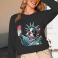 Boston Terrier Selfie Statue Of Liberty 4th Of July American Women Long Sleeve T-Shirt, novelty gifts, funny gifts