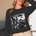 Boston Terrier Graphic Selfie With UFOs Weird Aliens Women Long Sleeve T-Shirt, novelty gifts, funny gifts