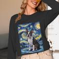 Boston Terrier Van Gogh Starry Night Women Long Sleeve T-Shirt, novelty gifts, funny gifts
