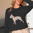 Boston Terrier Watercolor Flowers Women Long Sleeve T-Shirt, novelty gifts, funny gifts
