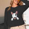 Bull Terrier Pocket Bull Terrier Peeking Out Pocket Women Long Sleeve T-Shirt, novelty gifts, funny gifts