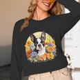 Cute Boston Terrier Spring Flower Garden Colorful Puppy Dog Women Long Sleeve T-Shirt, novelty gifts, funny gifts