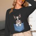 Cute Pocket Boston Terrier Lover Dog Mom Women Long Sleeve T-Shirt, novelty gifts, funny gifts