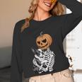 Halloween Skeleton Boston Terrier Women Long Sleeve T-Shirt, novelty gifts, funny gifts