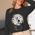 Spooky Halloween Moon Boston Terrier Boston Bull Bostie Women Long Sleeve T-Shirt, novelty gifts, funny gifts