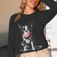 Vintage Boston Terrier Blowing Bubble Gum American Gentleman Women Long Sleeve T-Shirt, novelty gifts, funny gifts