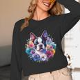 Watercolor Floral Boston Terrier Mama Dog Lover Mother's Day Women Long Sleeve T-Shirt, novelty gifts, funny gifts
